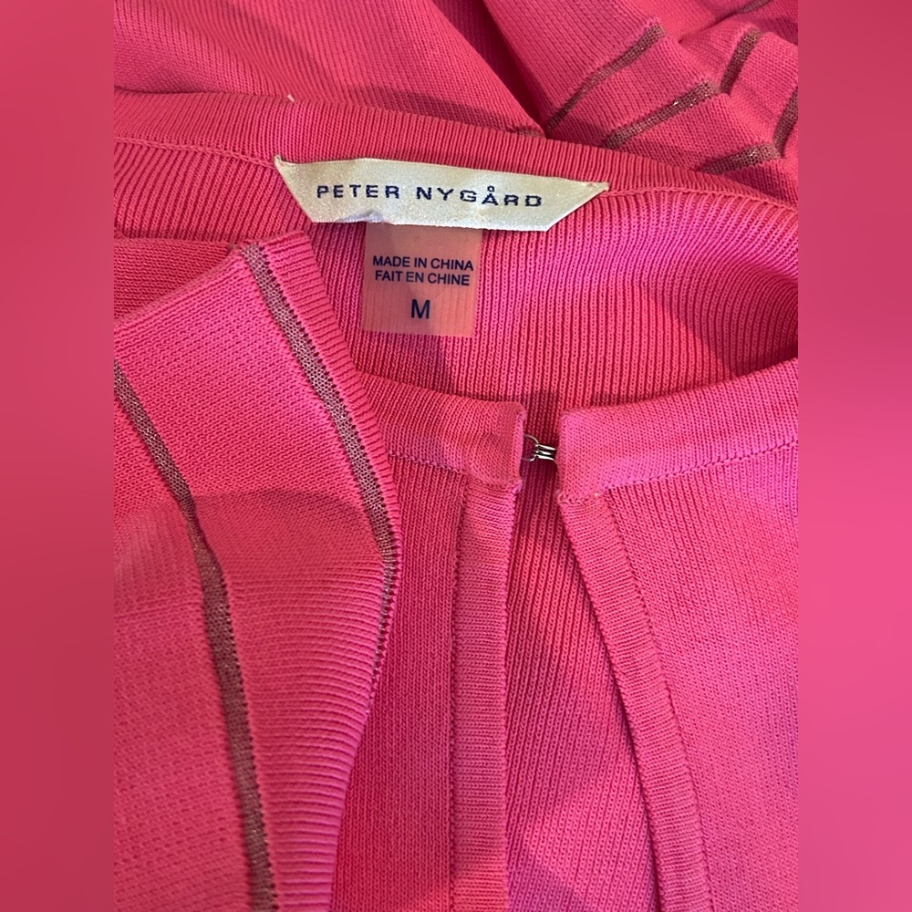 Peter Nygard Hot Pink Open-Front Cardigan with Sheer Silver Stripes - Picture 6 of 6